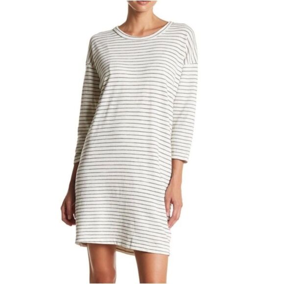 Current Elliott The Painter Tee Long Sleeve Dress Striped Cream 100% Cotton XS - Picture 1 of 9